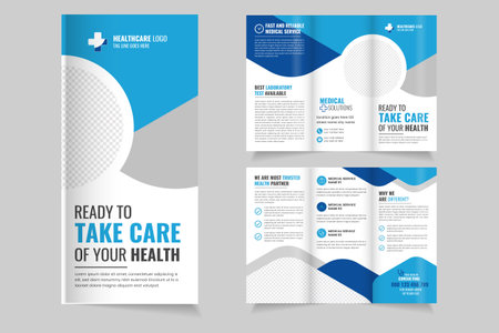 minimal  medical treatment service tri fold brochure template designのイラスト素材