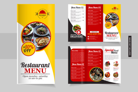 Red, yellow color Healthy restaurant food menu modern trif old brochure template. eps template fast food menuのイラスト素材