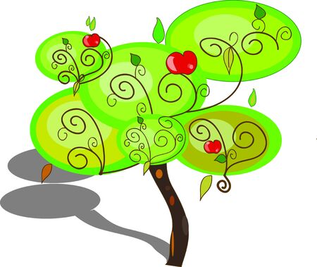  illustration,    big fantastic tree green with red apple のイラスト素材