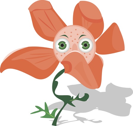 illustration, surprise, pink flower with five petals and round green eyesのイラスト素材