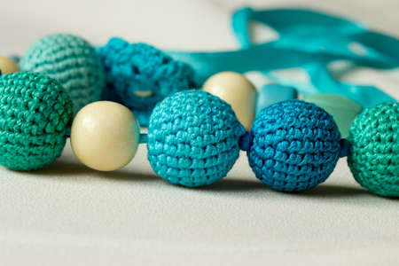 blue beads on a white backgroundの写真素材