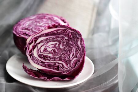 purple cabbage on a white plateの写真素材