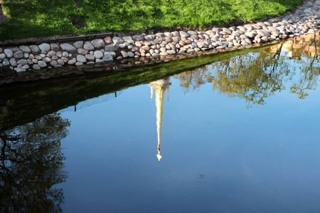 natural spring background with reflection in the lake waterの写真素材