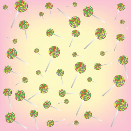 Lot rainbow lollipops on a yellow-pink backgroundのイラスト素材