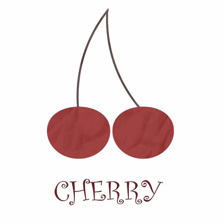 Two cherries on a white background of a paper texture