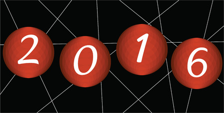 Black background with white lines and orange balloons with the inscription 2016.