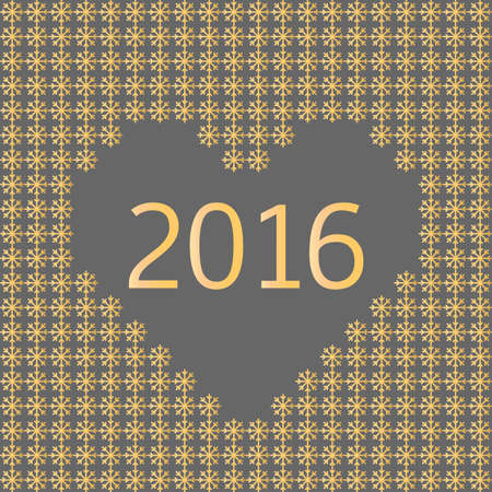 Happy New Year 2016. Golden inscription inside the heart of golden snowflakes on a gray background.のイラスト素材