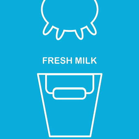 Linear illustration of cow's udder and buckets. Fresh milk. The template for banner, label, store or company.のイラスト素材