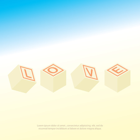 The inscription Love composed of blocks on the beach. Summer sea vector illustration.のイラスト素材