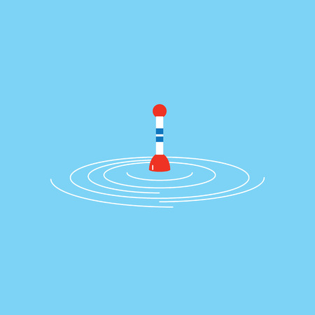 Fishing float on water. Fishing float in the flat style . The logo or emblem of your store or company. Vector illustration.のイラスト素材