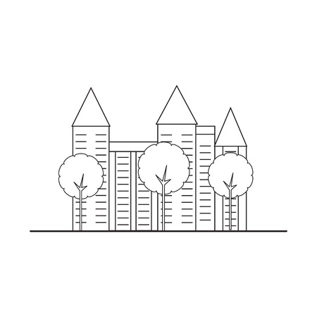 Element city. Multi-story house with trees. illustration.のイラスト素材
