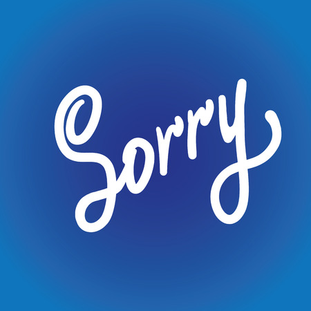 Lettering. Sorry word written in white on a blue background. illustration.のイラスト素材