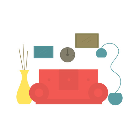 Interior design living room in the house or hotel. Lounge in the flat style. illustration.のイラスト素材