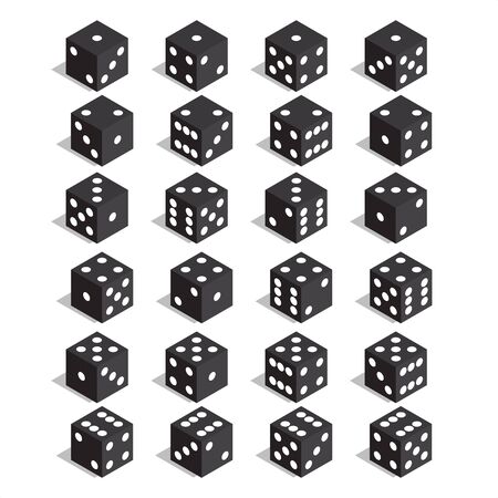 A set of dice. Isometric dice. Twenty-four variants loss dice. Vector illustration.のイラスト素材