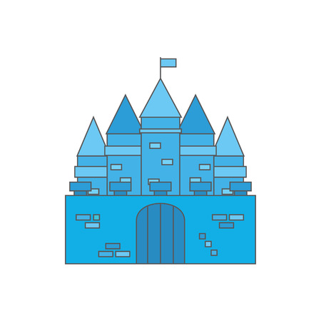 Blue Castle gates and flag. Vector illustration.のイラスト素材
