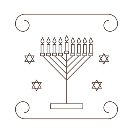 Happy Hanukkah. Greeting card with a candlestick and candles. Vector illustration.のイラスト素材