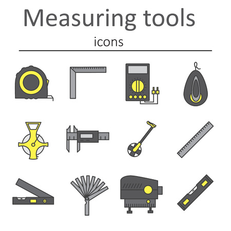A set of measuring instruments used in construction to measure distances and other variables. Vector illustration.のイラスト素材