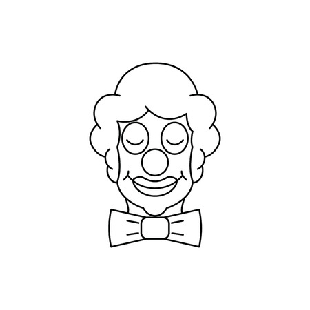 Image Clown with closed eyes and a butterfly tie in the outline style. Vector illustration.のイラスト素材
