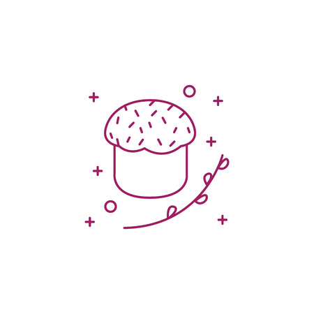 Easter cake with willow branch in the style of the outline on a white background. Vector illustration.のイラスト素材