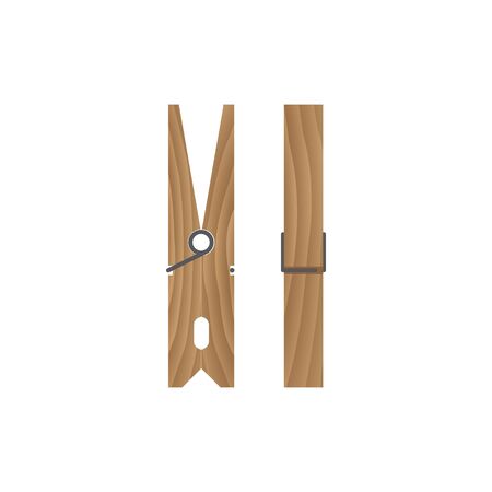 Wooden clothespin isolated on white background. Front and side view. Vector illustration.のイラスト素材