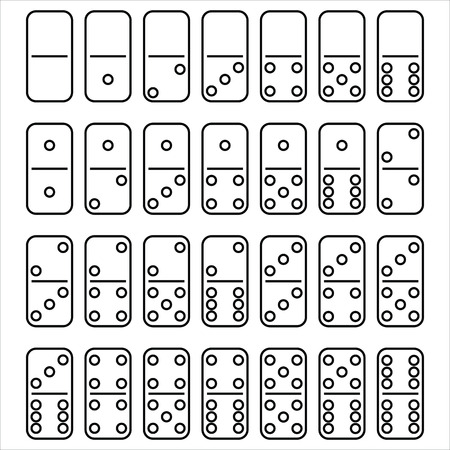 Set for playing dominoes in the style of the outline. Twenty-eight dominoes. Vector illustration.のイラスト素材