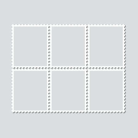 Unbroken vintage sheet of six postage stamps. Set of stamps on a light background with a shadow. Vector illustration.のイラスト素材