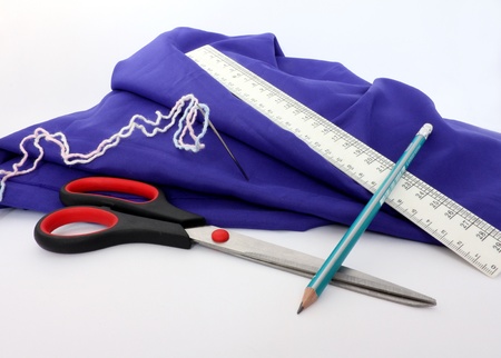 	Composition with scissors, pensil, ruler, tissueの写真素材