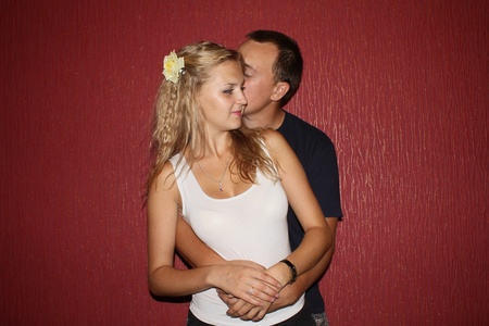young boy kissing young beautiful girlの写真素材