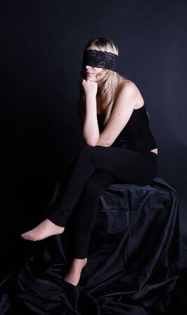 Portrait of beautiful woman with black veilの写真素材