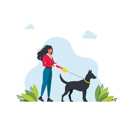 Set Pet owners template. Happy people playing with their domestic animals scenes set. Young people Spend Time at Home. Characters Walking Dogs, Relaxing with Cats. Vector illustrationのイラスト素材