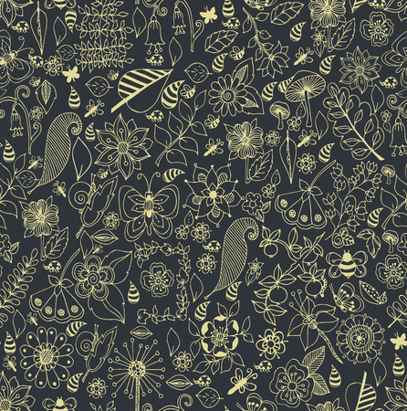 Collection of  seashells drawn in line art style on white background. Ocean seamless vector pattern. Coloring page design.のイラスト素材