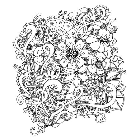 Vector illustration of flowers doodle. Adult coloring books.のイラスト素材