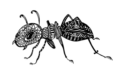 Vector illustration - Ant. Line art doodle art. Coloring Books for adults, anti-stress. Black and white.のイラスト素材