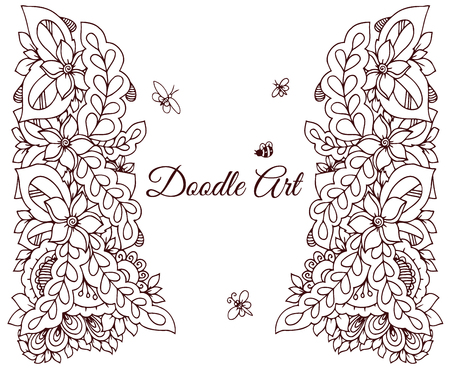 Vector illustration of floral frame Zen Tangle. Dudlart. Coloring book anti stress for adults. Coloring page. Brown and white.のイラスト素材