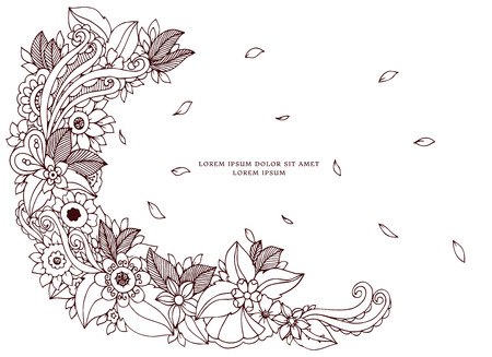Vector illustration of floral frame Zen Tangle. Dudlart. Coloring book anti stress for adults. Coloring page. Brown and white.のイラスト素材