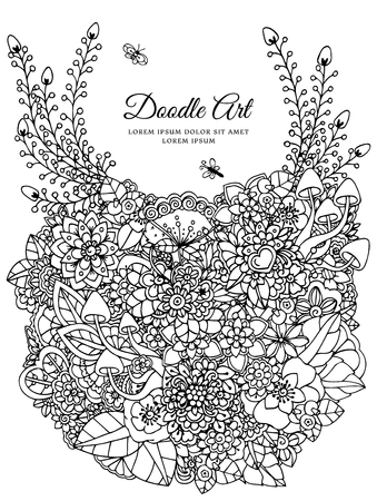 Vector illustration zentangl, floral frame. Doodle drawing. Coloring book anti stress for adults. Meditative exercises. Black and white.のイラスト素材