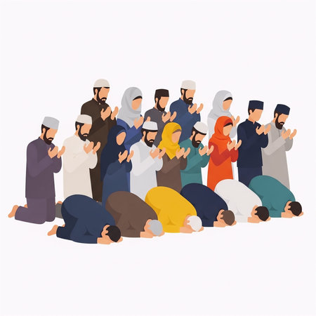 A diverse group of people praying together in a moment of spiritual unity and devotion