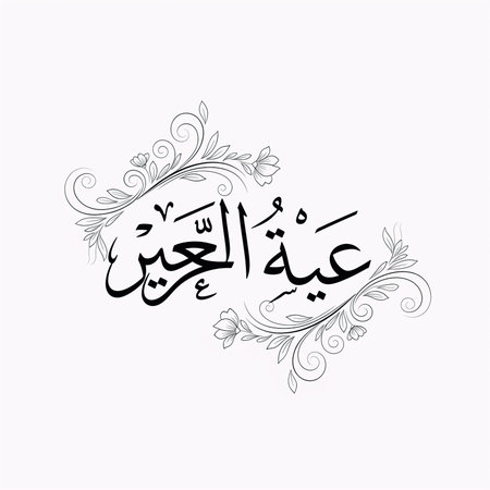 A beautiful piece of Arabic calligraphy art with floral designs on a white background