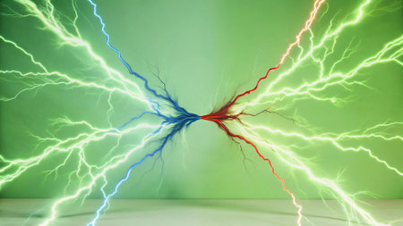 Lightning in the room with green wall background. 3D renderingの写真素材