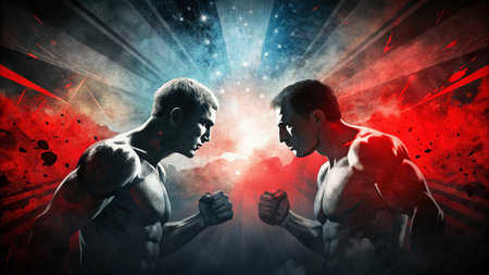 Two strongboxers fighting for a victory in a fight. Mixed mediaの写真素材