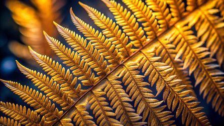 Golden fern leaves close-up. Golden fern leaves.の写真素材