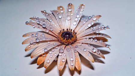 Water drops on a gerbera flower on a white background.の写真素材