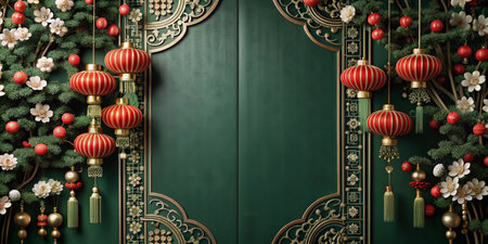 3d render of christmas background with baubles and decorationsの写真素材