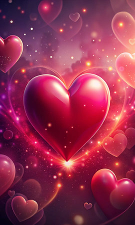 Valentines day background with hearts and lights. Vector illustration.の写真素材
