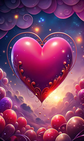 Valentine's Day background with heart and bubbles. Vector illustration.の写真素材