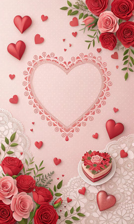 Valentine's day background with roses and hearts. 3d illustrationの写真素材