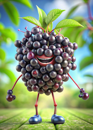 Elderberry fruit character with eyes and mouth. 3d illustrationの写真素材