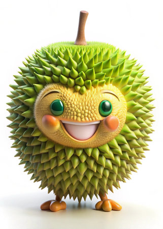 Funny durian character on white background. 3d illustration.の写真素材