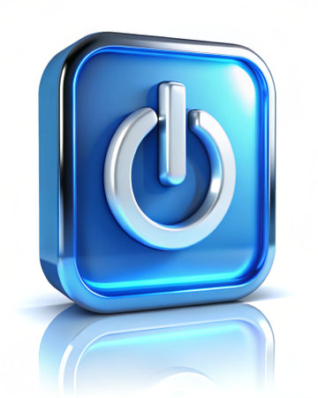 power button on a white background, 3d render, computer generated images