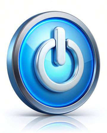 Power button icon on a white background, 3d render, square imageの写真素材